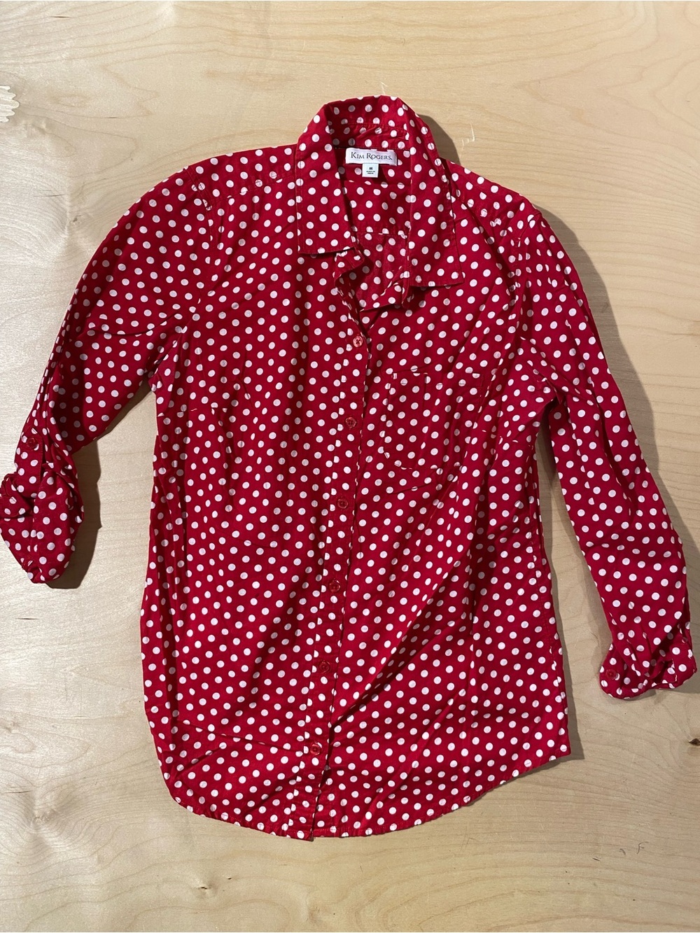 Kim Rogers Red Polka Dot Button-Down Shirt Medium (RZ)